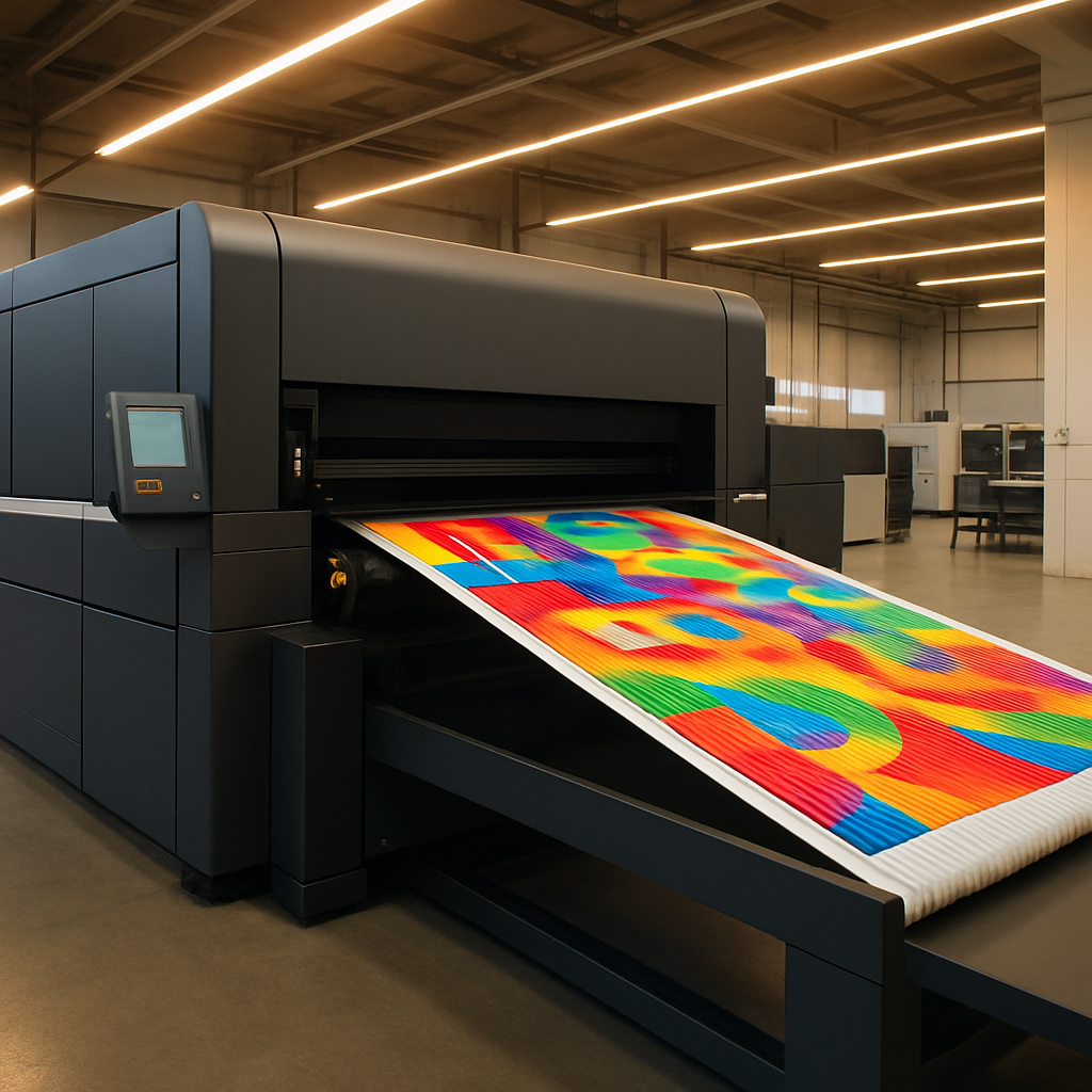 Digital corrugated press printing a short run of custom mailers